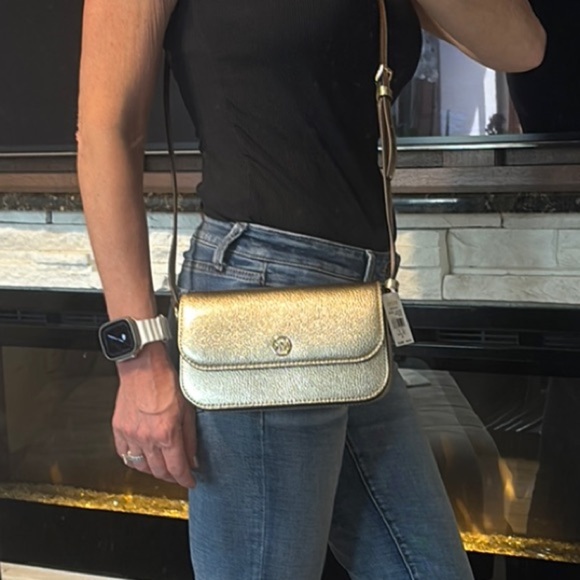 Michael Kors Jet Set Travel Small Metallic Leather Crossbody - Picture 2 of 5